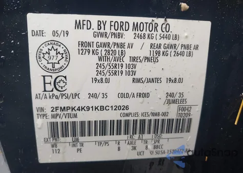 2019 Ford Edge Titanium из США, поврежденный, VIN 2FMPK4K91KBC12026